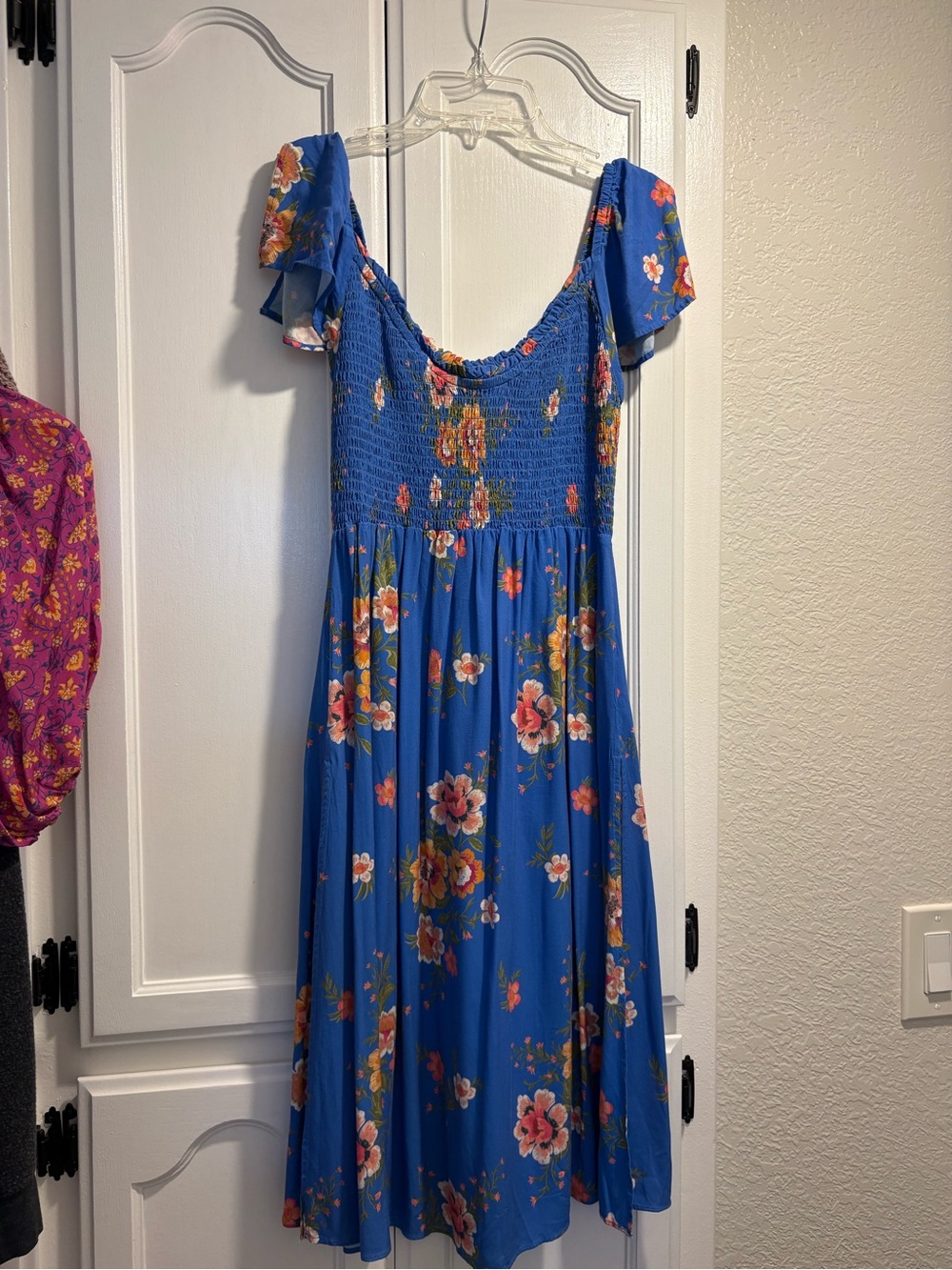 O'Neill Blue Floral Smocked Midi Dress